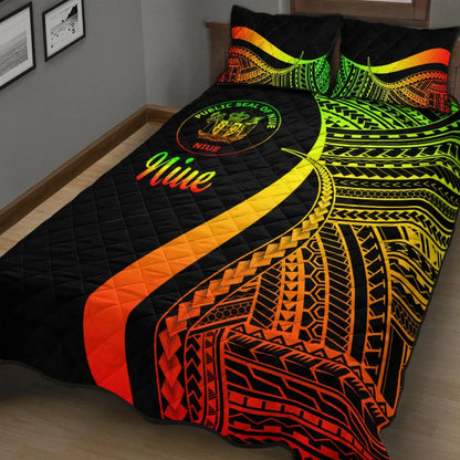 Niue Quilt Bed Set - Reggae Polynesian Tentacle Tribal Pattern