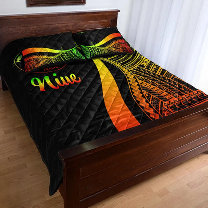 Niue Quilt Bed Set - Reggae Polynesian Tentacle Tribal Pattern