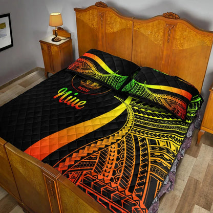 Niue Quilt Bed Set - Reggae Polynesian Tentacle Tribal Pattern