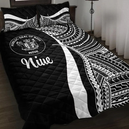 Niue Quilt Bed Set - White Polynesian Tentacle Tribal Pattern