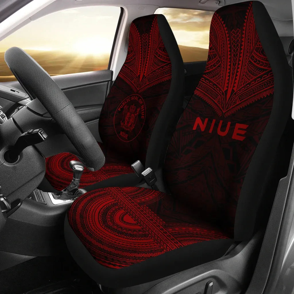 Niue Car Seat Cover - Niue Seal Polynesian Chief Tattoo Red Version