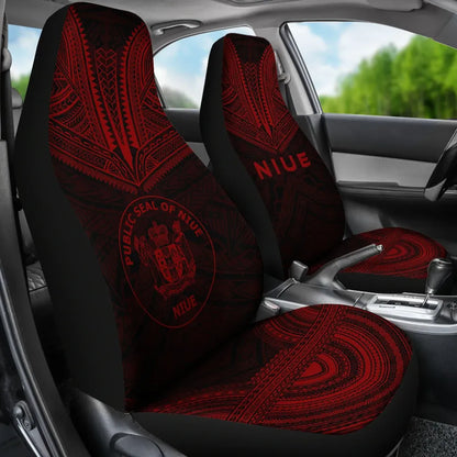 Niue Car Seat Cover - Niue Seal Polynesian Chief Tattoo Red Version
