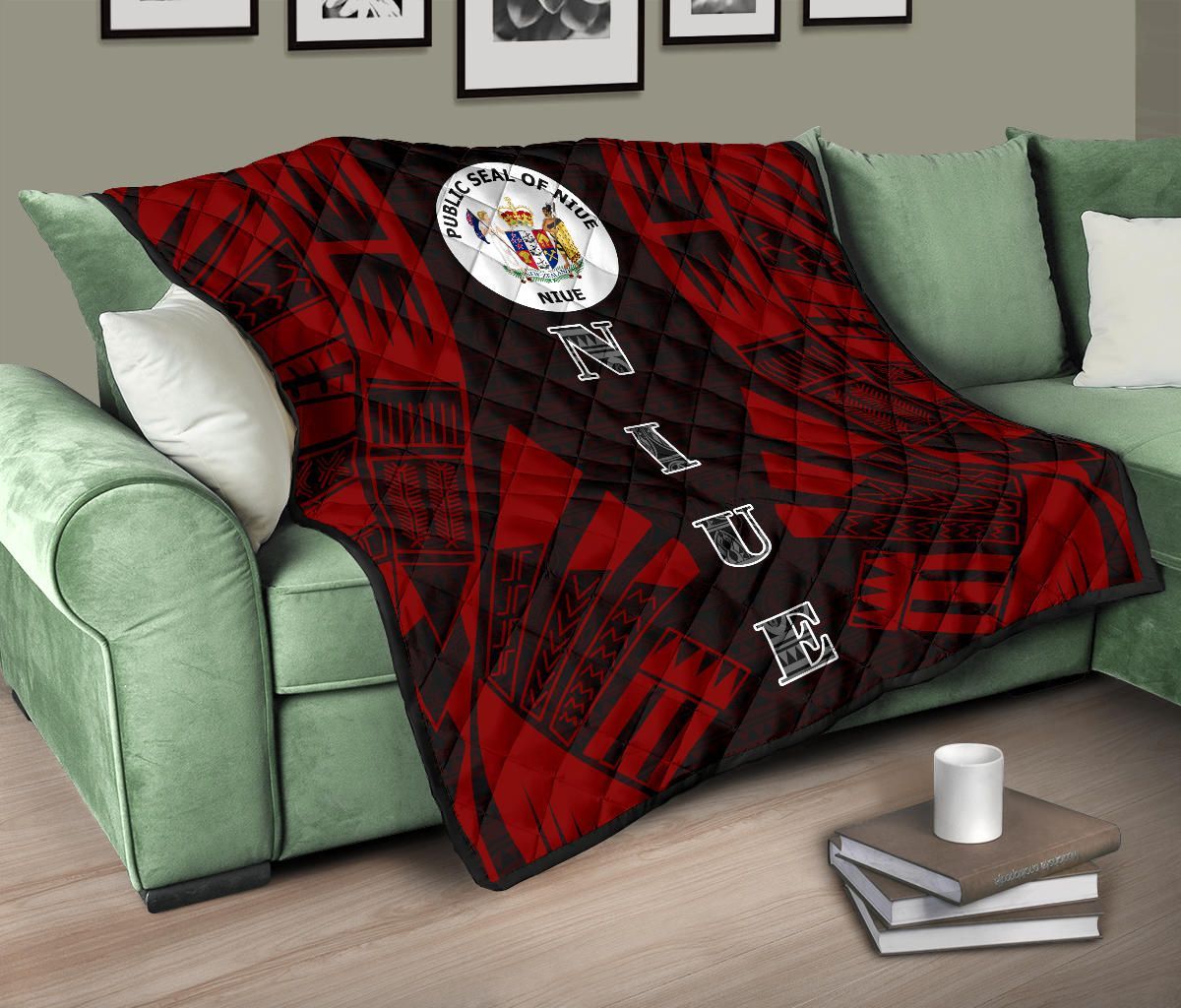 Niue Premium Quilt - Niue Seal Polynesian Red Tattoo