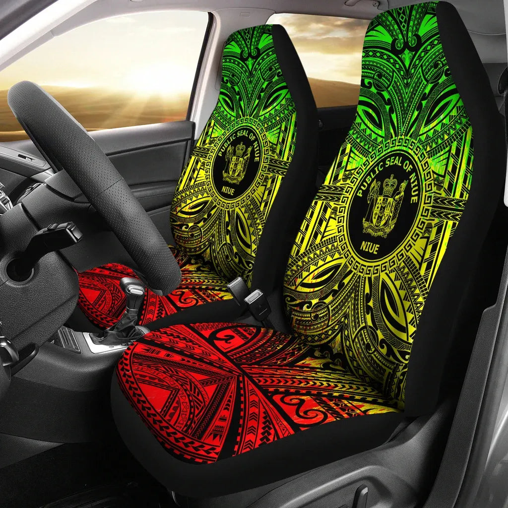 Niue Car Seat Cover - Niue Coat Of Arms Polynesian Reggae Style