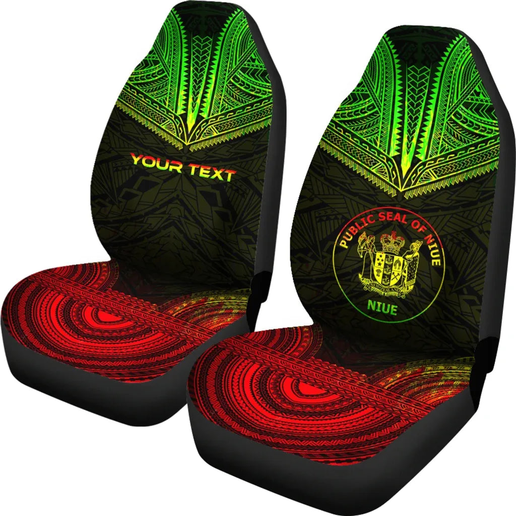 Niue Custom Personalised Car Seat Cover - Niue Seal Polynesian Chief Tattoo Reggae Version