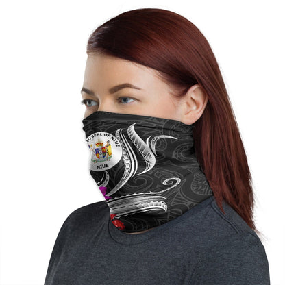 Niue Neck Gaiter Tropical Flower with Polynesian Pattern