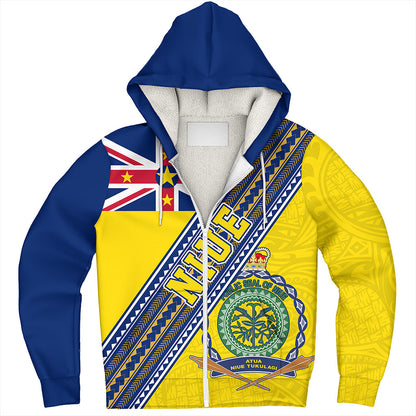 Niue Sherpa Hoodie Flag And Coat Of Arms