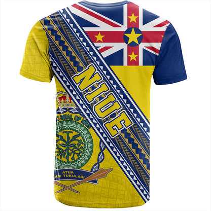 Niue T-Shirt Flag And Coat Of Arms
