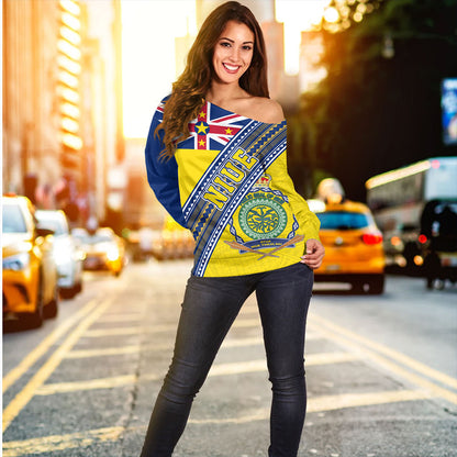 Niue Off Shoulder Sweatshirt Flag And Coat Of Arms