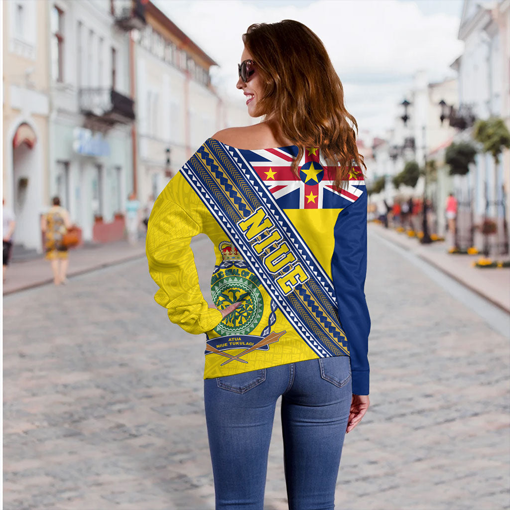 Niue Off Shoulder Sweatshirt Flag And Coat Of Arms