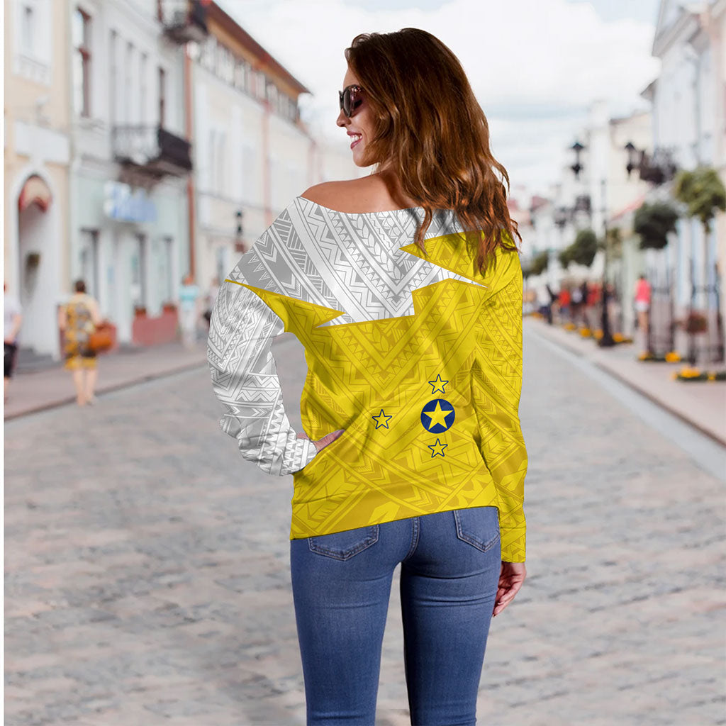 Niue Off Shoulder Sweatshirt Polynesian Tattoo Flag And Coat Of Arms