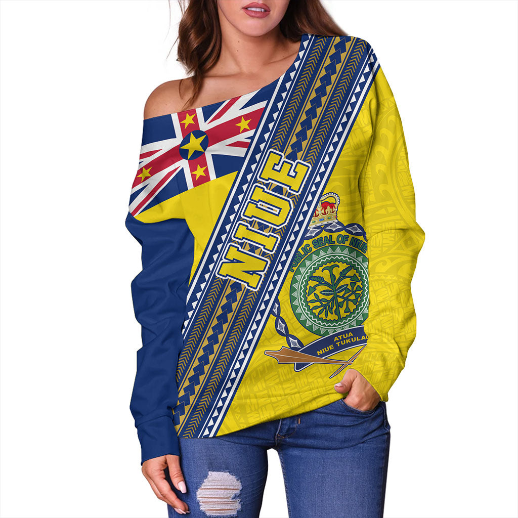 Niue Off Shoulder Sweatshirt Flag And Coat Of Arms