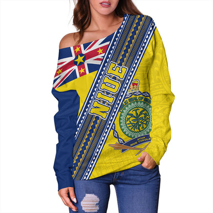 Niue Off Shoulder Sweatshirt Flag And Coat Of Arms