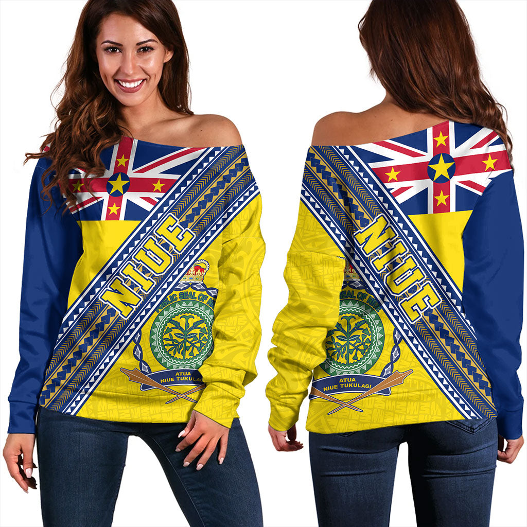 Niue Off Shoulder Sweatshirt Flag And Coat Of Arms