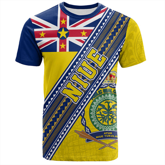 Niue T-Shirt Flag And Coat Of Arms