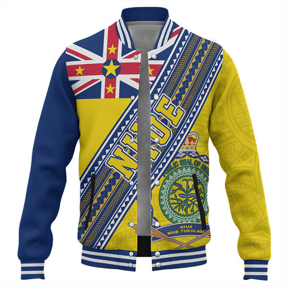 Niue Baseball Jacket Flag And Coat Of Arms