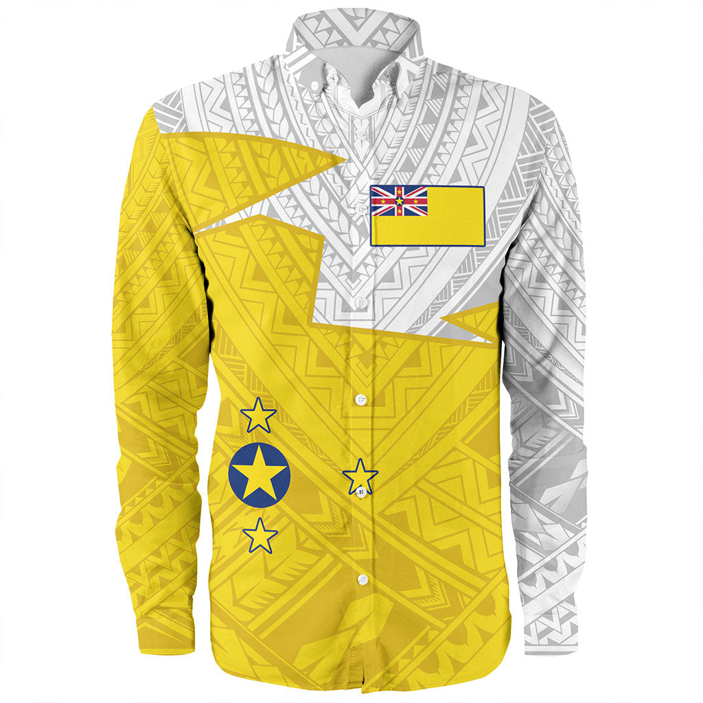 Niue Long Sleeve Shirt Polynesian Tattoo Flag And Coat Of Arms