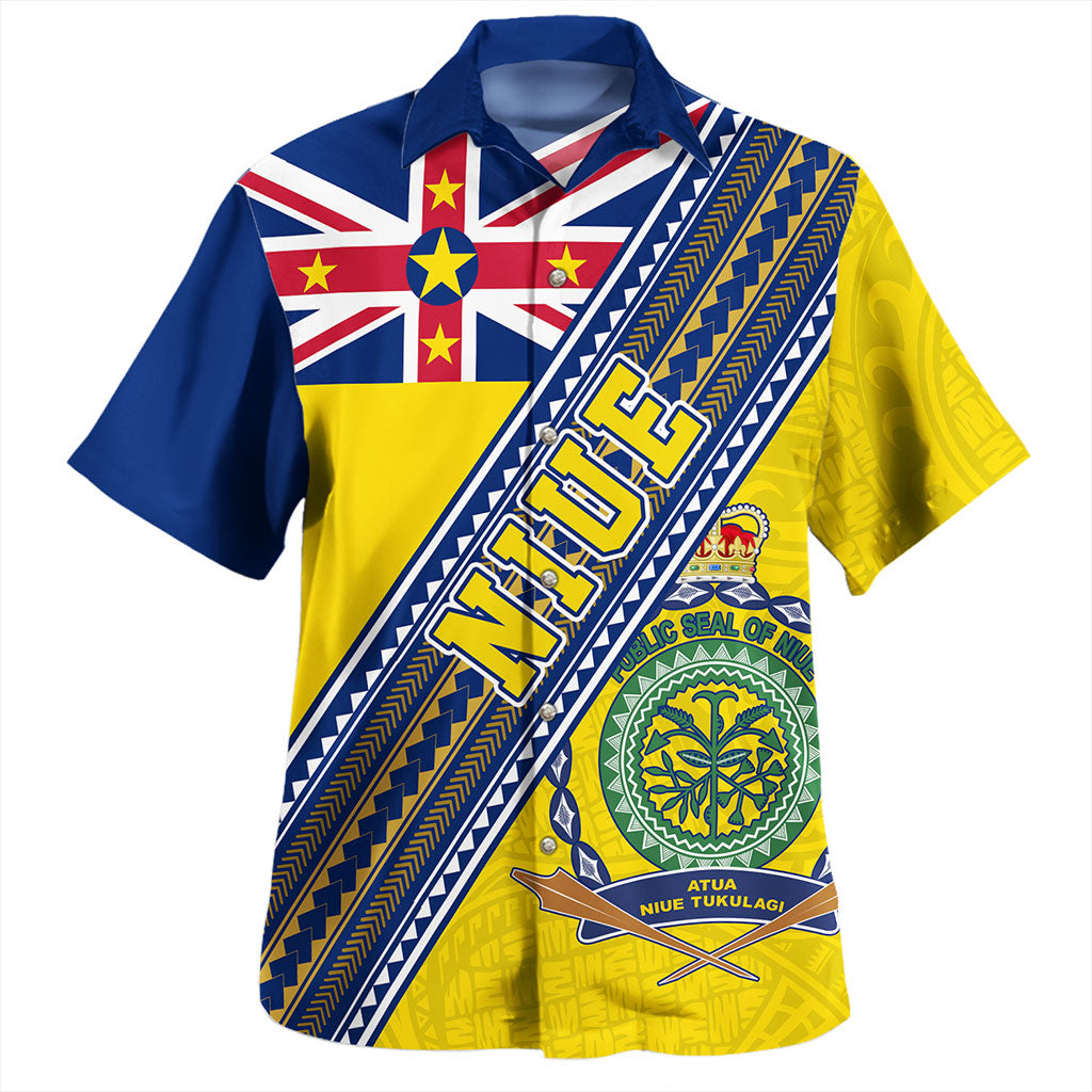 Niue Hawaiian Shirt Flag And Coat Of Arms