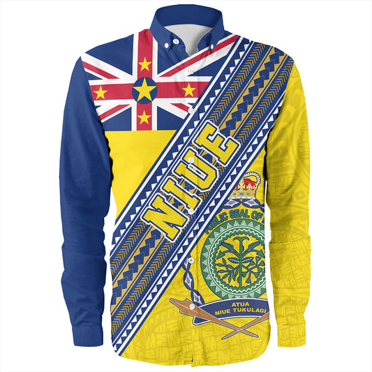 Niue Long Sleeve Shirt Flag And Coat Of Arms