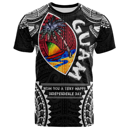 Guam T- Shirt - Custom Guam Independence Day '' Wish You A Very Happy Independence Day '' With Polynesian Patterns