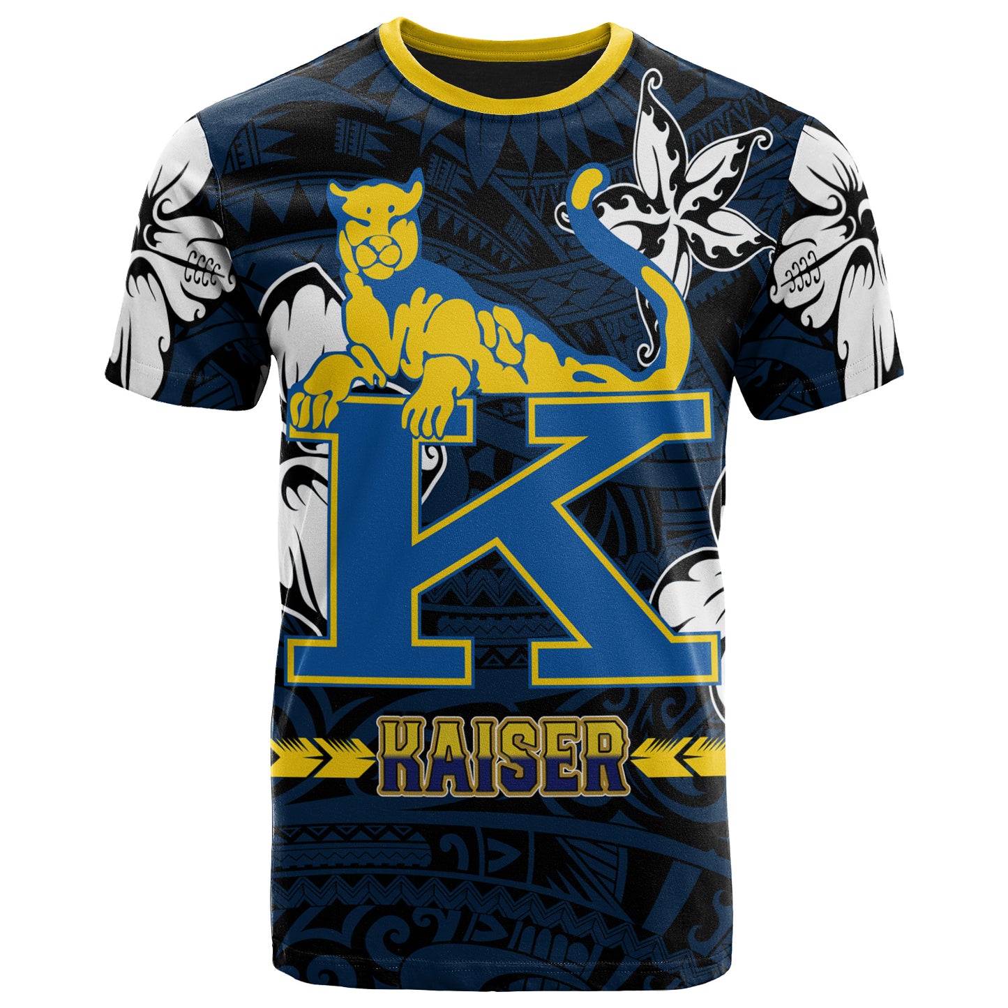 Hawaii Henry J. Kaiser High School Custom T- Shirt - Kaiser High School Polynesian With Floral Elements Pattern