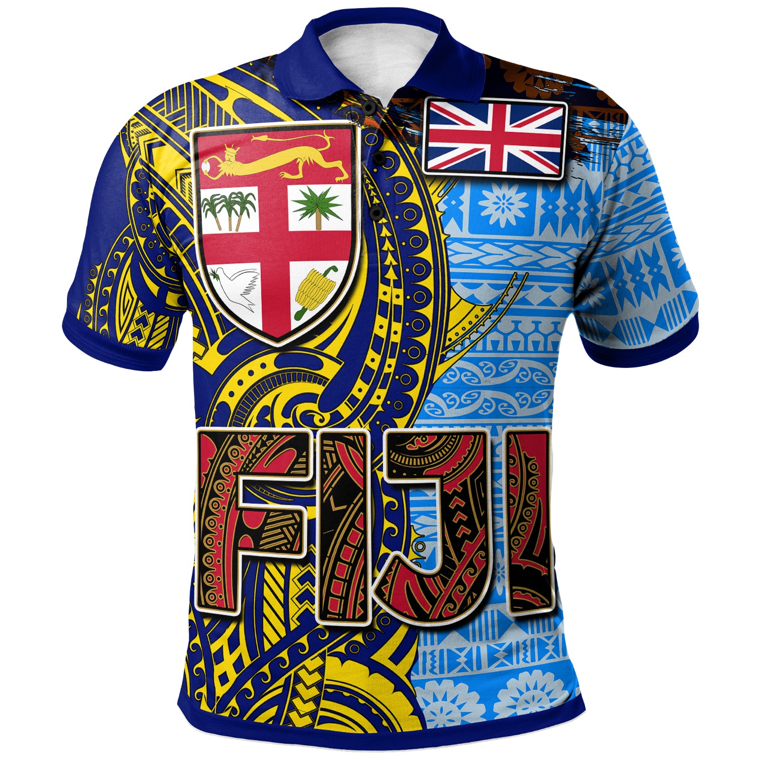 Fiji Polynesian Polo Shirt - Custom Flag Fiji Independence Day with Tapa Polynesian Polo Shirt
