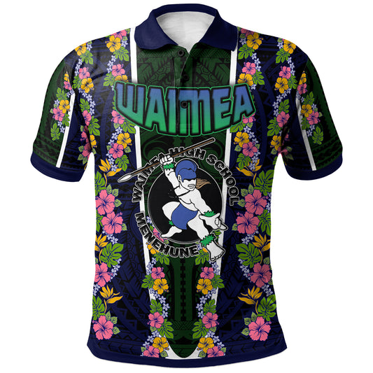 Hawaii Waimea High School Custom Polo Shirt - Waimea High School Polynesian With Floral Pattern