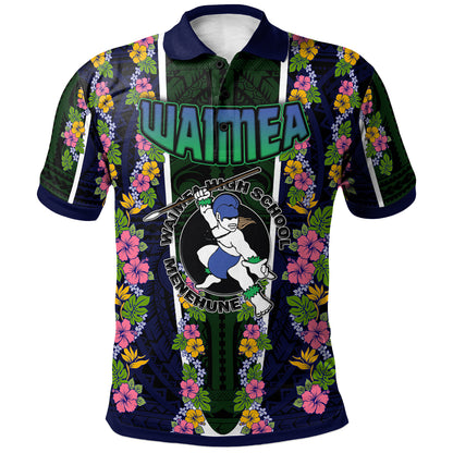 Hawaii Waimea High School Custom Polo Shirt - Waimea High School Polynesian With Floral Pattern