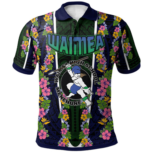 Hawaii Waimea High School Custom Polo Shirt - Waimea High School Polynesian With Floral Pattern