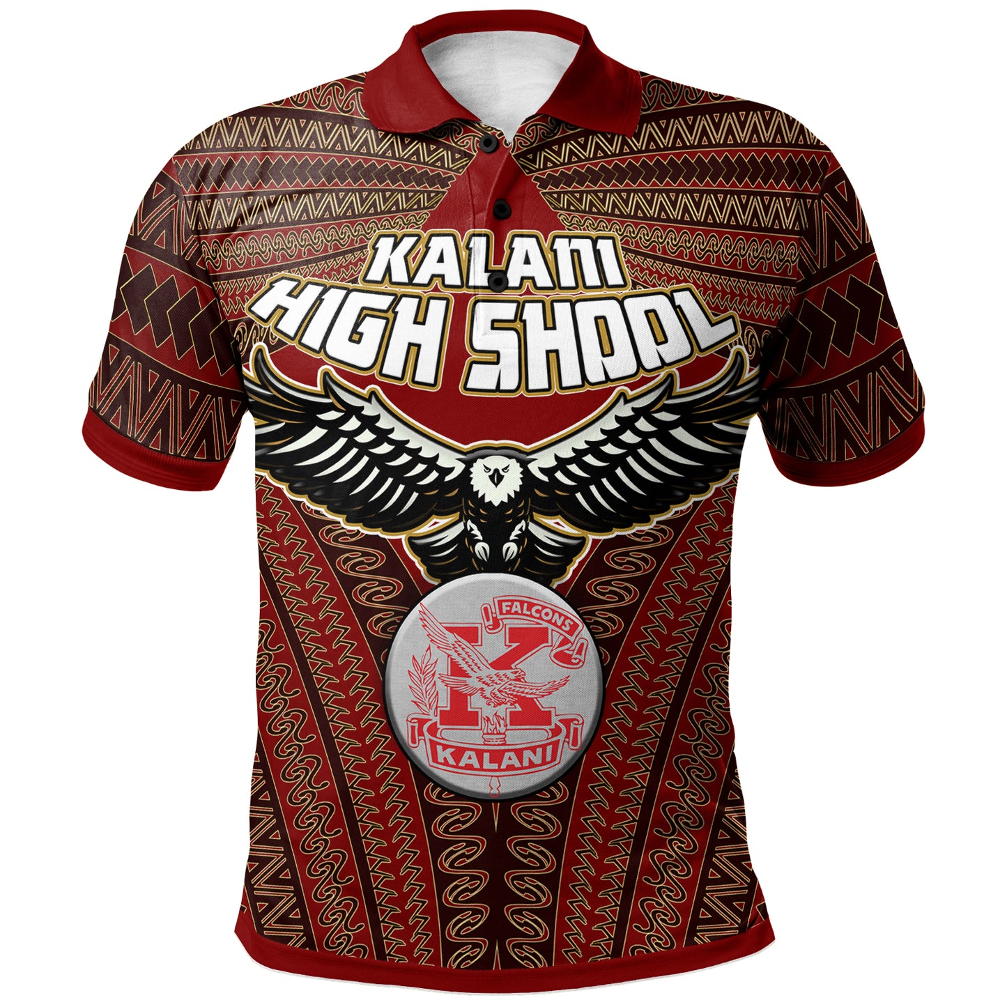 Hawaii Kalani High School Custom Polo Shirt - Kalani High School Polynesian With Falcon Pattern