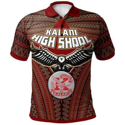 Hawaii Kalani High School Custom Polo Shirt - Kalani High School Polynesian With Falcon Pattern