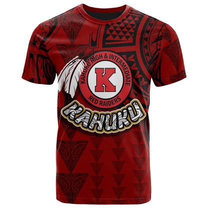 Hawaii Kahuku High & Intermediate School Custom T- Shirt - Hawaii Kahuku High School Polynesian With Triangle Stylized Pattern