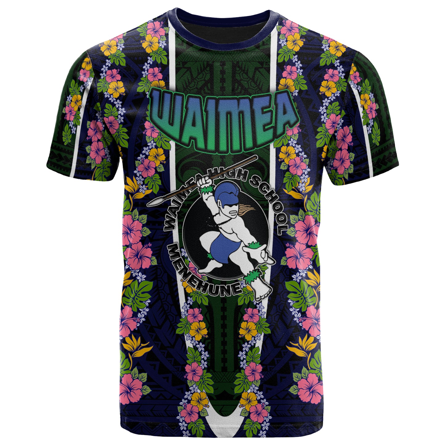 Hawaii Waimea High School Custom T- Shirt - Waimea High School Polynesian With Floral Pattern