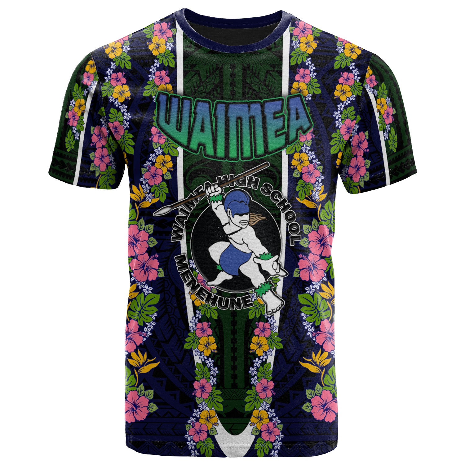 Hawaii Waimea High School Custom T- Shirt - Waimea High School Polynesian With Floral Pattern