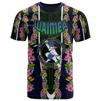 Hawaii Waimea High School Custom T- Shirt - Waimea High School Polynesian With Floral Pattern