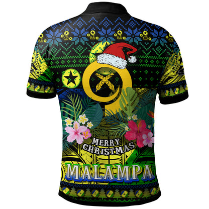 Malampa Polynesian Christmas Polo Shirt - Custom Malampa Vanuatu Coat of Arms Christmas Hat Polynesian Patterns Polo Shirt