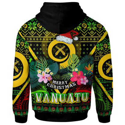 Vanuatu Polynesian Christmas Hoodie - Custom Vanuatu Coat of Arms Christmas Hat Polynesian Patterns Hoodie