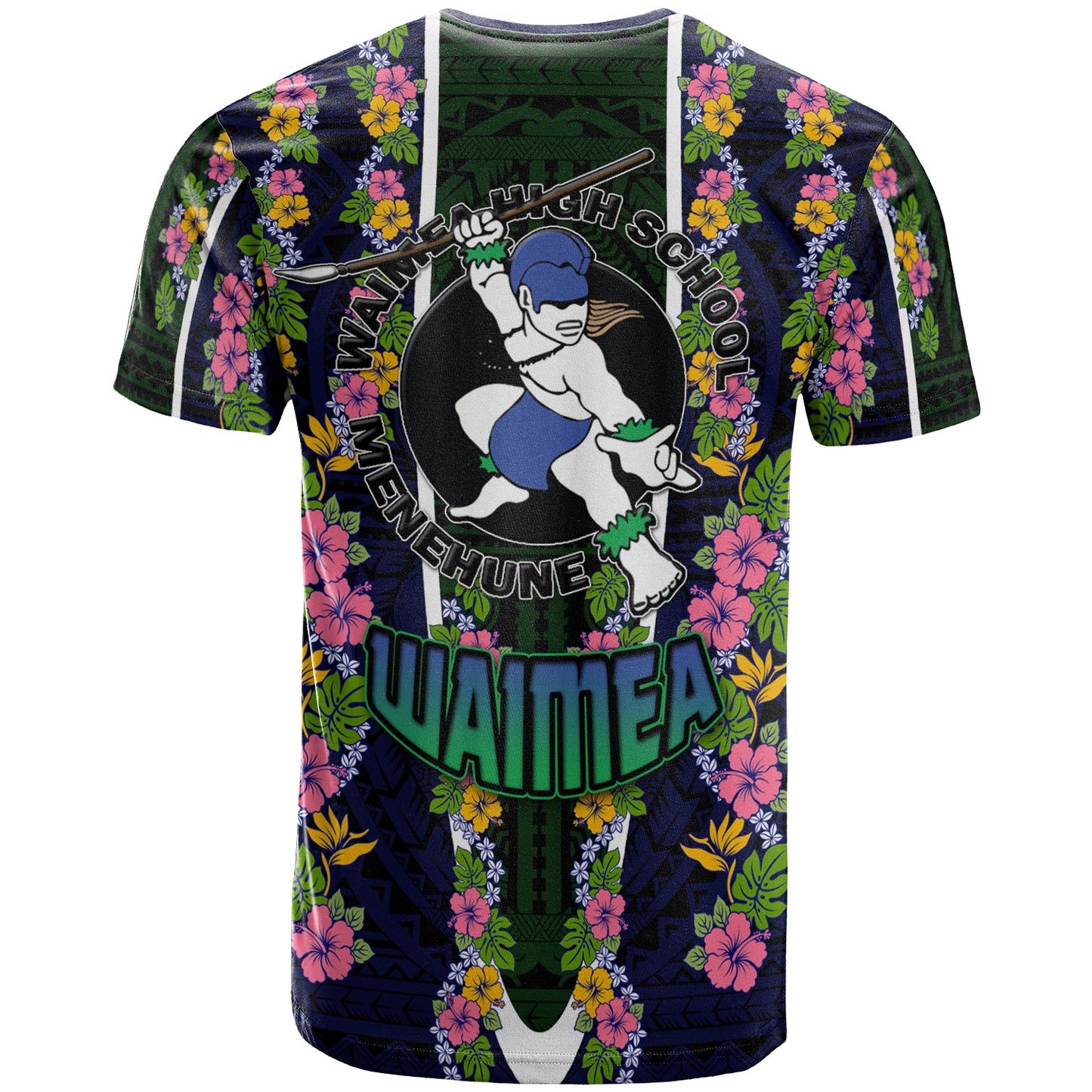Hawaii Waimea High School Custom T- Shirt - Waimea High School Polynesian With Floral Pattern