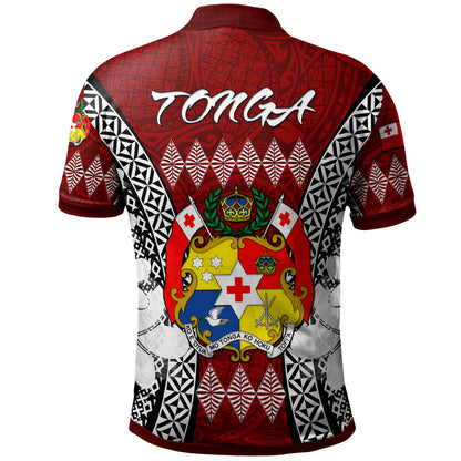Tonga Polo Shirt - Custom Pattern Inspired By Tonga And Polynesian With Coat Of Arms Polo Shirt