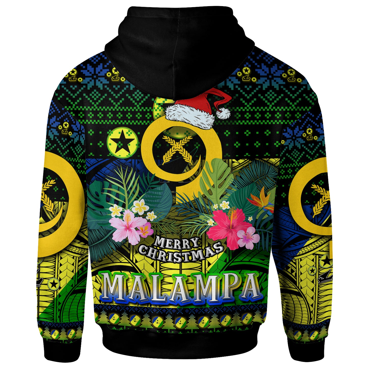 Malampa Polynesian Christmas Hoodie - Custom Malampa Vanuatu Coat of Arms Christmas Hat Polynesian Patterns Hoodie