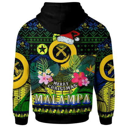 Malampa Polynesian Christmas Hoodie - Custom Malampa Vanuatu Coat of Arms Christmas Hat Polynesian Patterns Hoodie