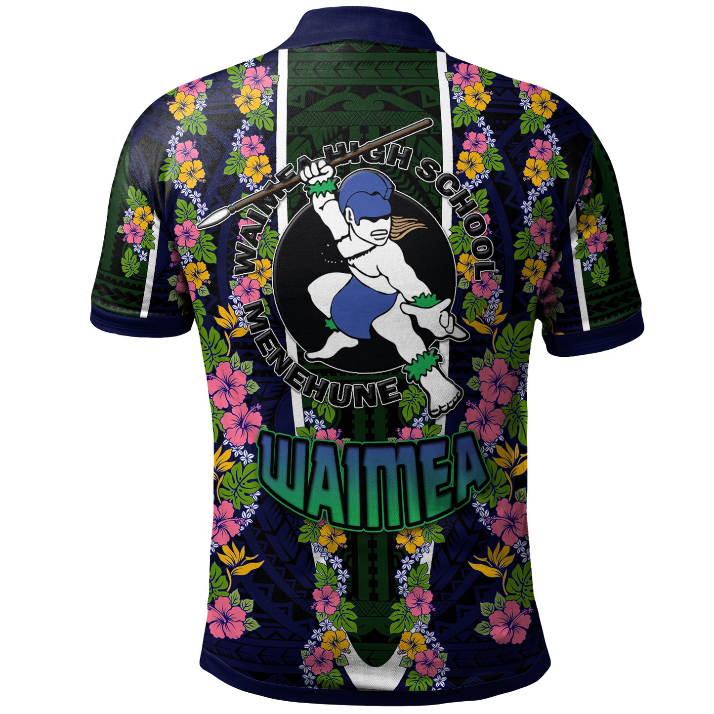 Hawaii Waimea High School Custom Polo Shirt - Waimea High School Polynesian With Floral Pattern