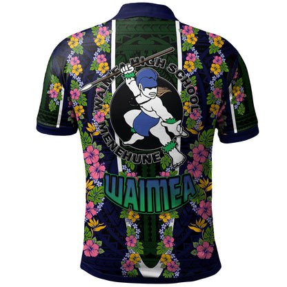 Hawaii Waimea High School Custom Polo Shirt - Waimea High School Polynesian With Floral Pattern