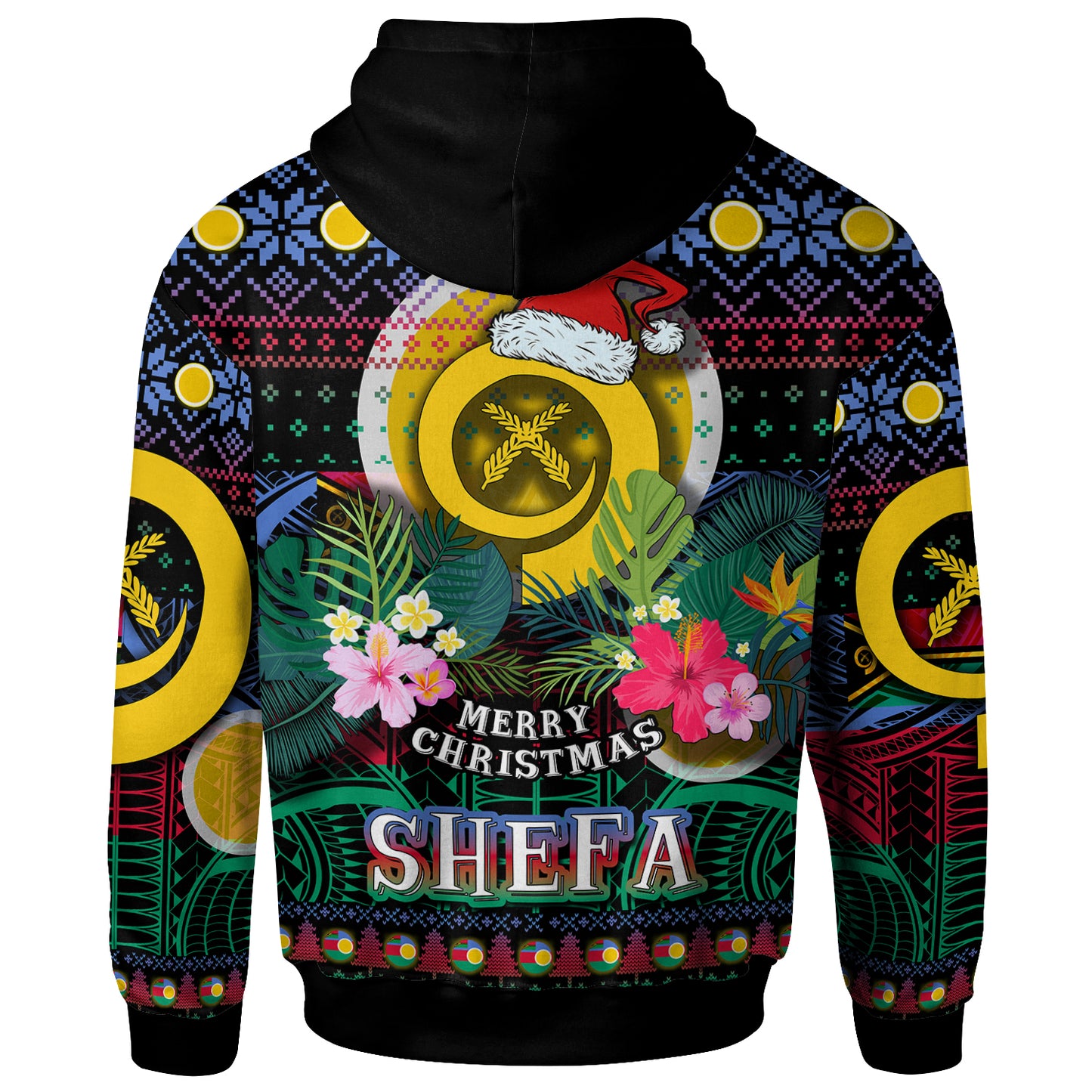 Shefa Polynesian Christmas Hoodie - Custom Shefa Vanuatu Coat of Arms Christmas Hat Polynesian Patterns Hoodie