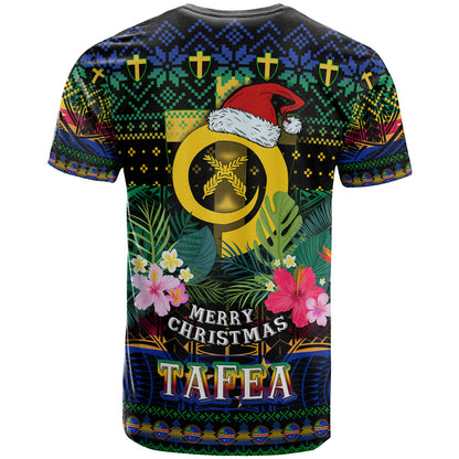 Tafea Polynesian Christmas T-Shirt - Custom Tafea Vanuatu Coat of Arms Christmas Hat Polynesian Patterns T-Shirt