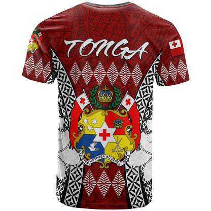 Tonga T-shirt - Custom Pattern Inspired By Tonga And Polynesian With Coat Of Arms T-shirt