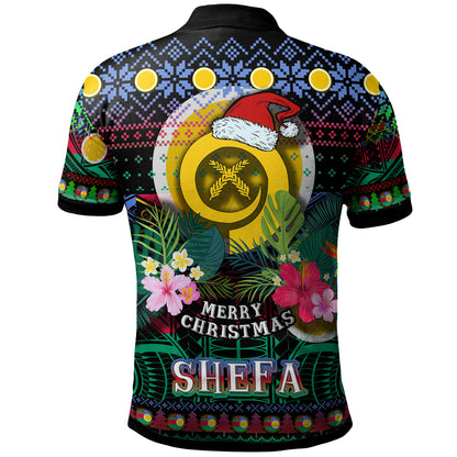 Shefa Polynesian Christmas Polo Shirt - Custom Shefa Vanuatu Coat of Arms Christmas Hat Polynesian Patterns Polo Shirt