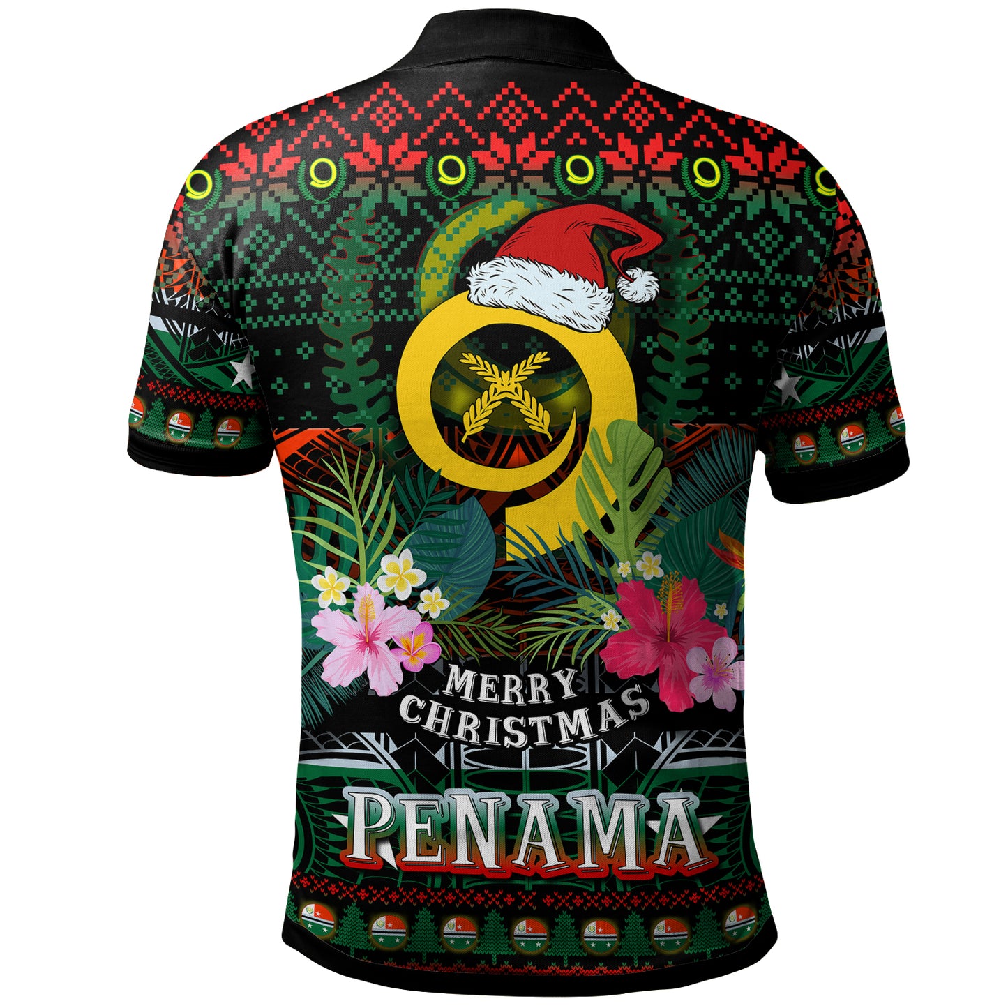 Penama Polynesian Christmas Polo Shirt - Custom Penama Vanuatu Coat of Arms Christmas Hat Polynesian Patterns Polo Shirt