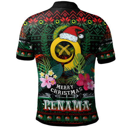 Penama Polynesian Christmas Polo Shirt - Custom Penama Vanuatu Coat of Arms Christmas Hat Polynesian Patterns Polo Shirt