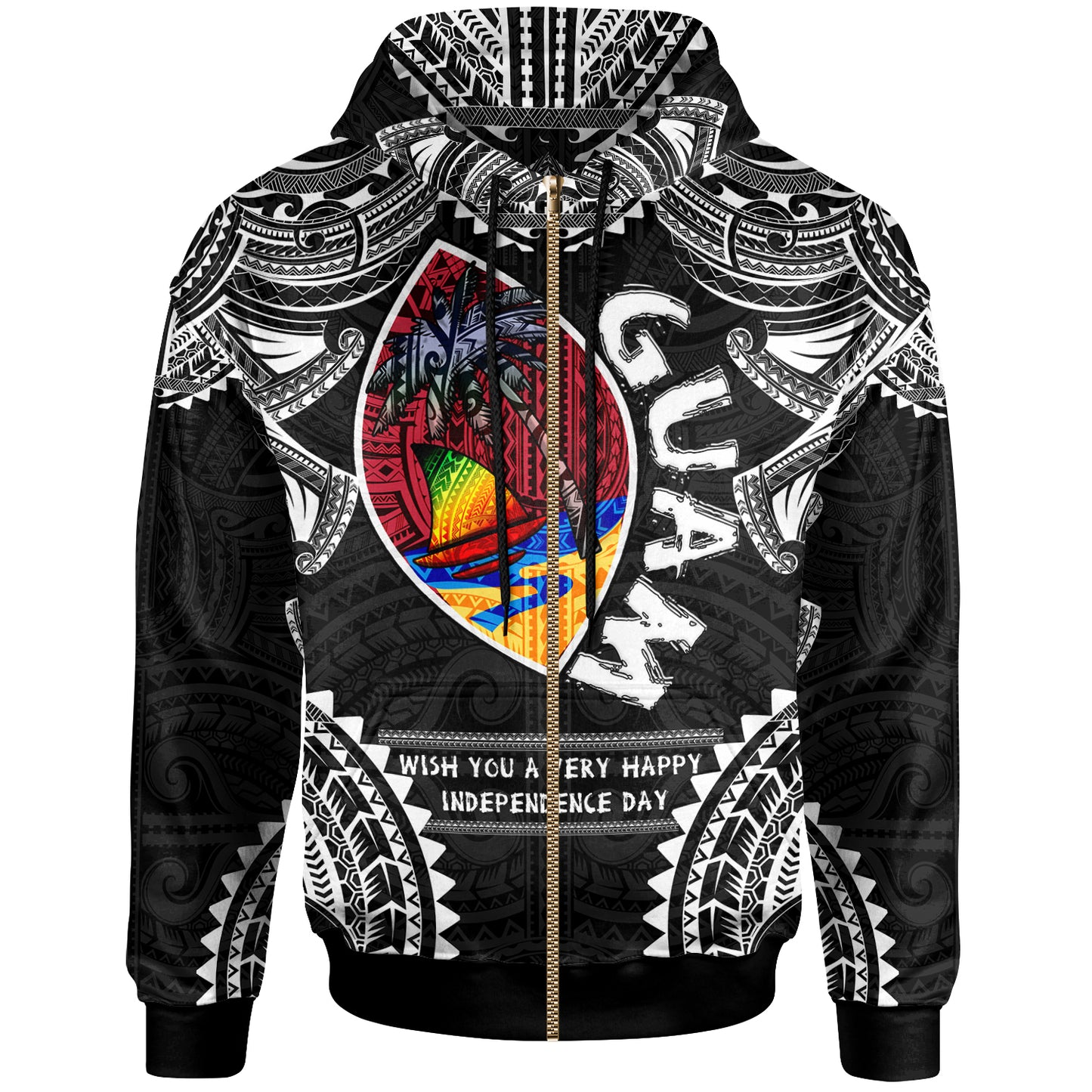 Guam Hoodie - Custom Guam Independence Day '' Wish You A Very Happy Independence Day '' With Polynesian Patterns